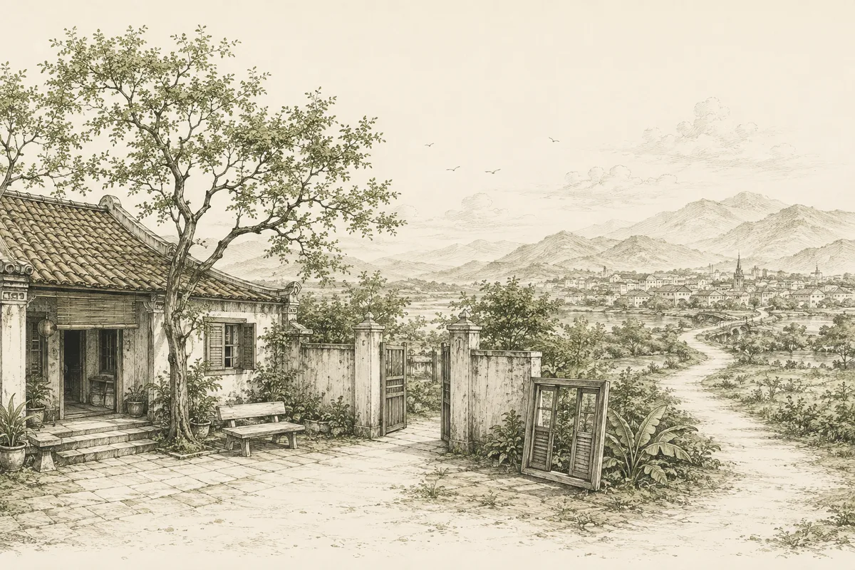 Minh họa căn nhà, con đường nhỏ và những ngã rẽ.
